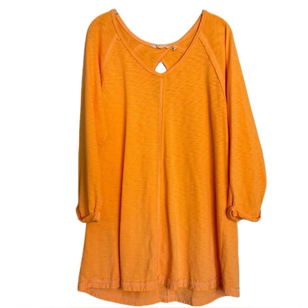 Soft Surroundings Tunic Blouse Top Anisa Orange Keyhole Back Sz L Lightweight